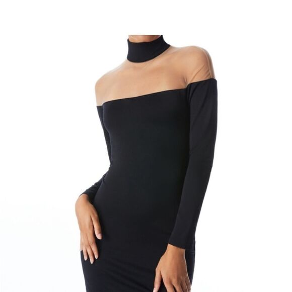 NWT Alice + Olivia Zahra Black And Sheer Turtleneck Mini Dress US 2 - Picture 5 of 7